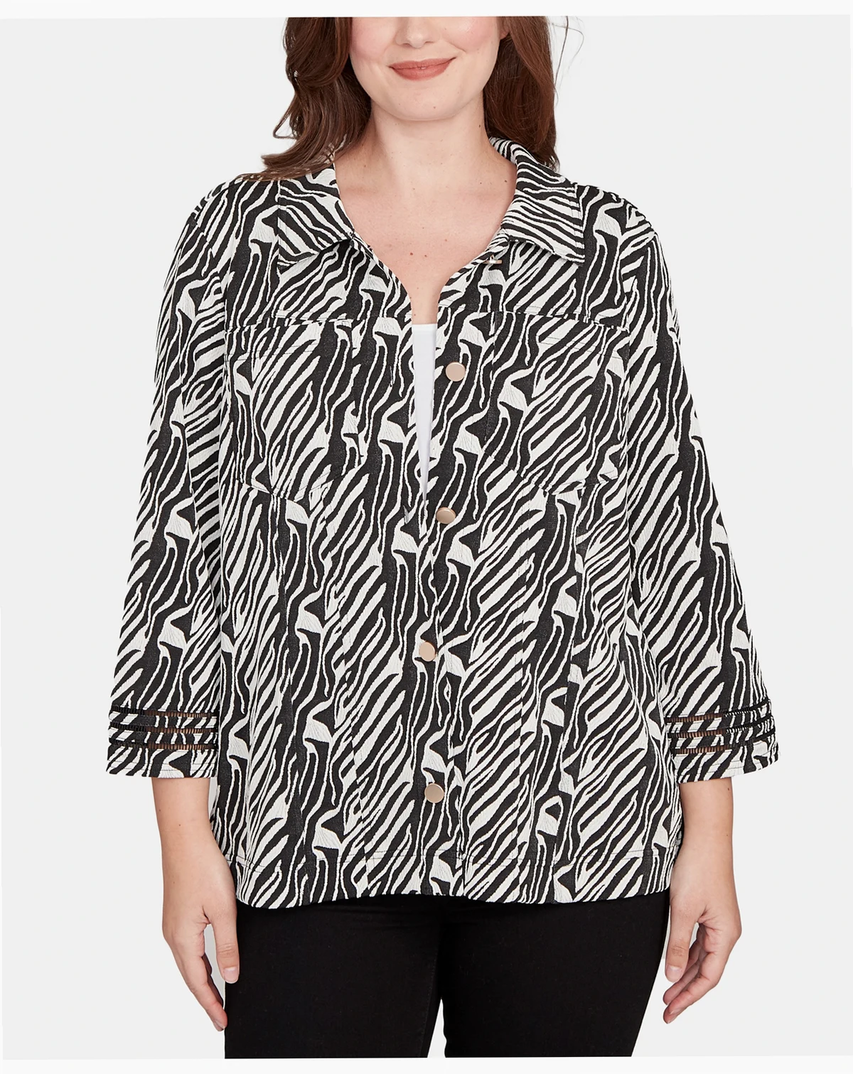 Petite Zebra Collared Knit Swing Jacket