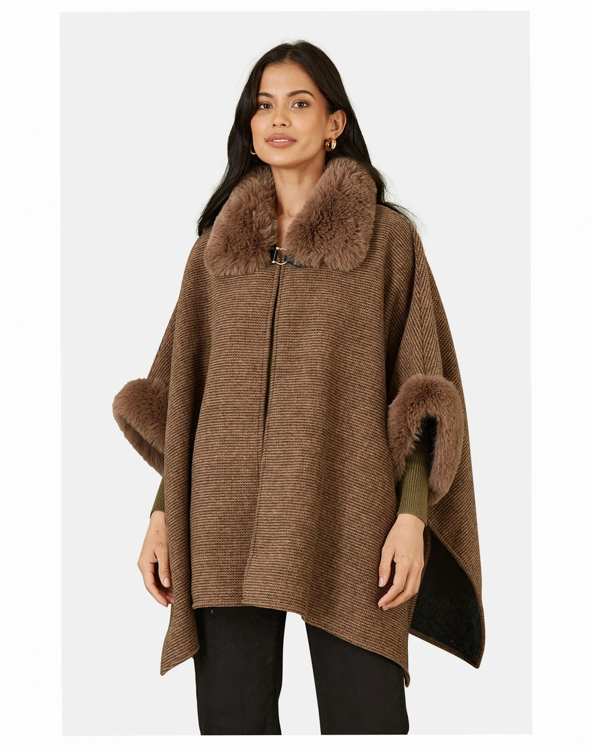Women's Luxe Fur Collared Cape Jacket