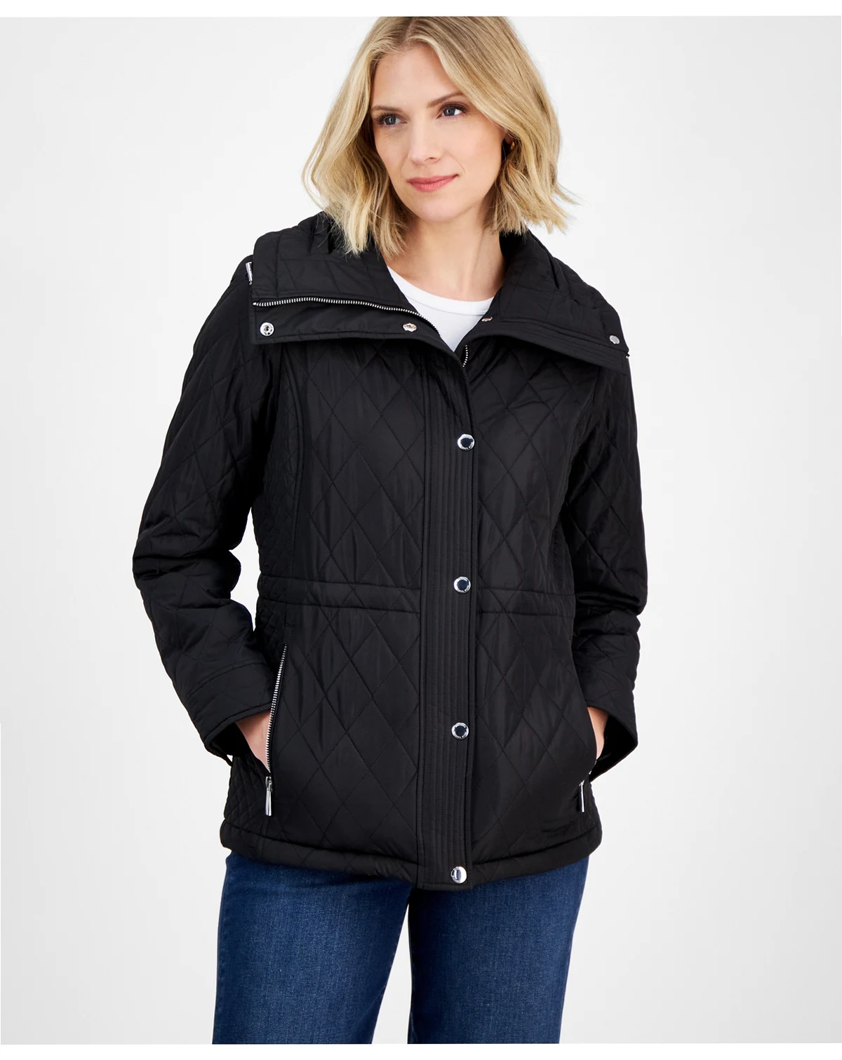 Women's Quilted Hooded Zip-Front Coat, Exclusively at Macy's
