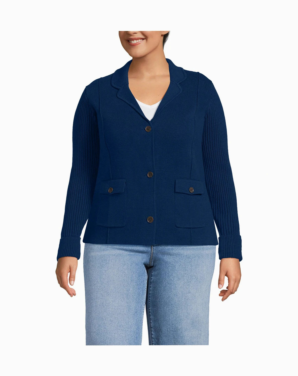 Women's Plus Size Drifter Ribbed Collared Blazer Sweater