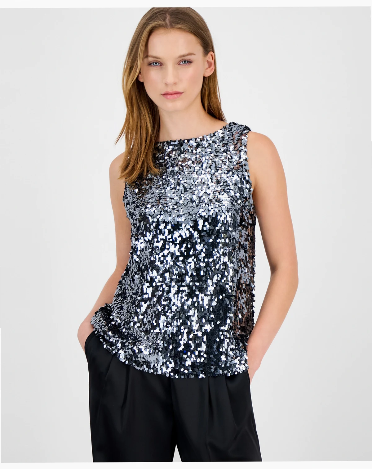 Women's Sequin Sleeveless Boat-Neck Top