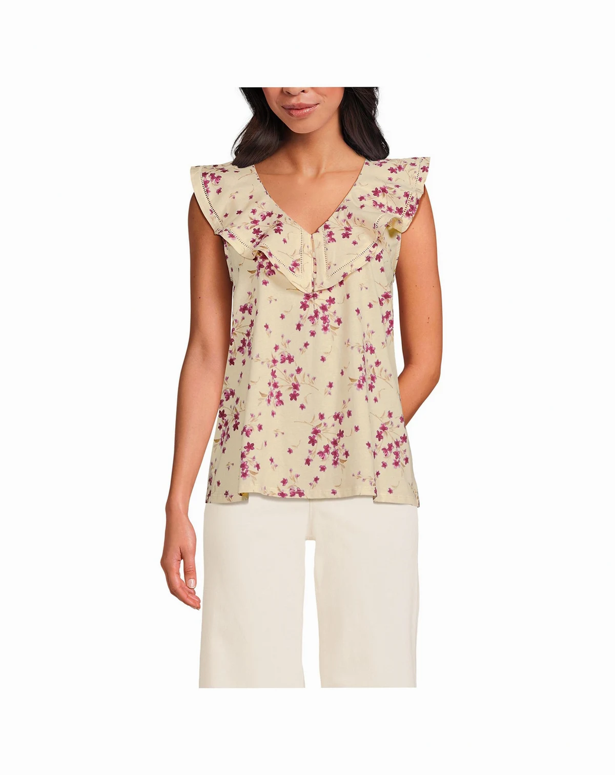 Women's V Neck Cascade Ruffle Top