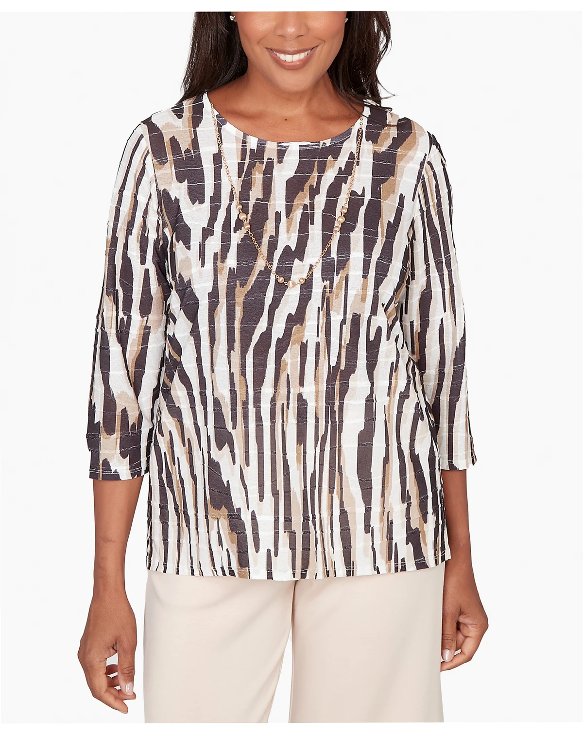 Women's Seville Animal Print Pleated Top with Necklace