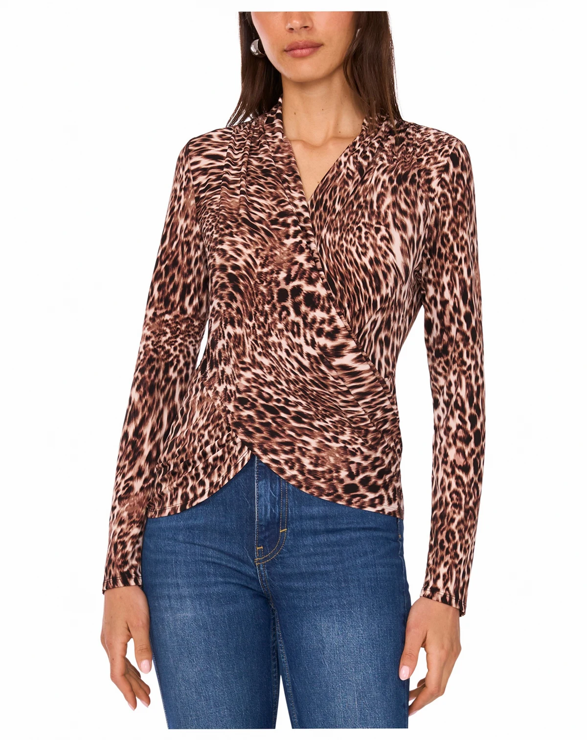 Women's Animal-Print Long-Sleeve Faux-Wrap Top