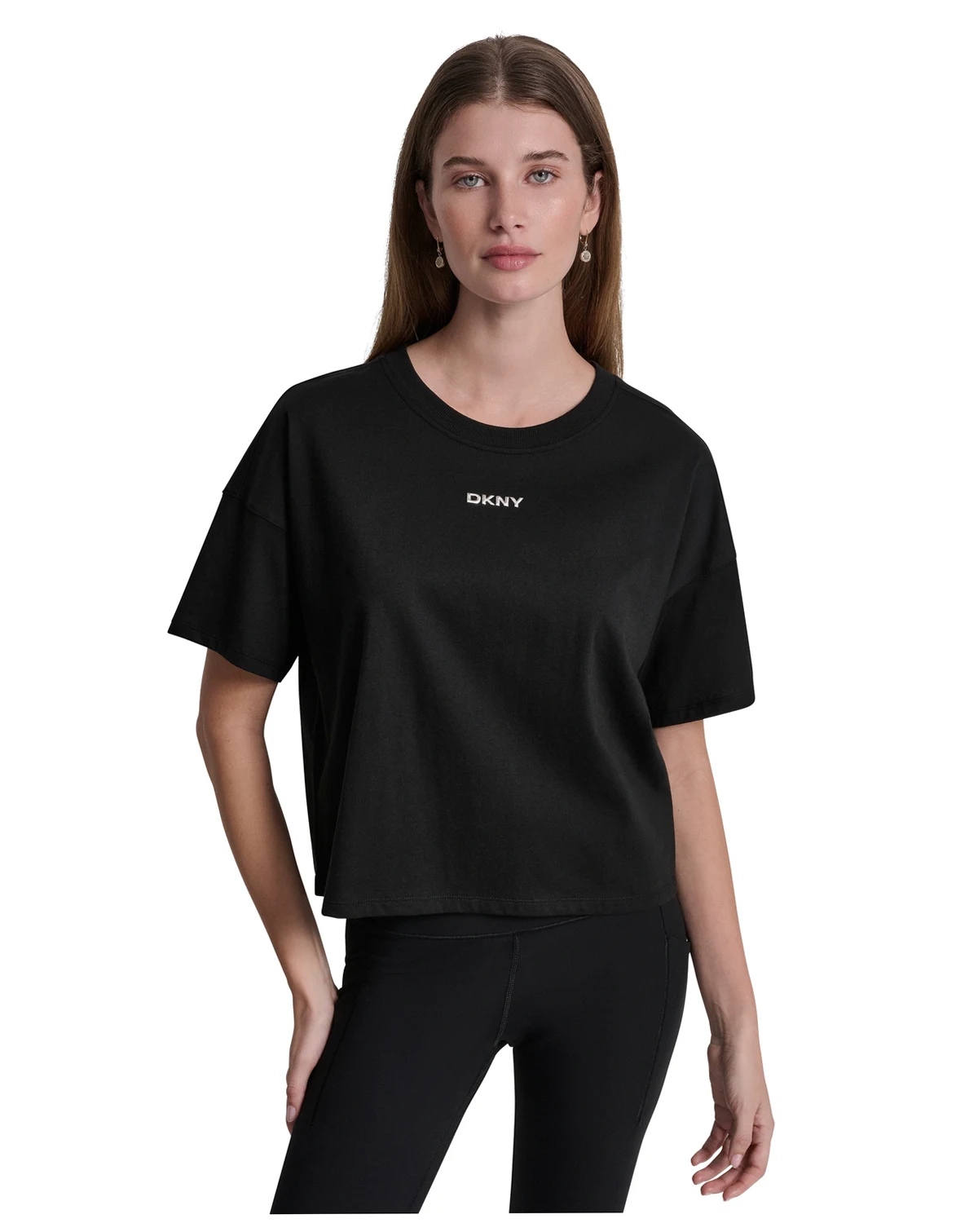 Women's Metallic Bubble Logo Drop Shoulder Pull-On T-Shirt