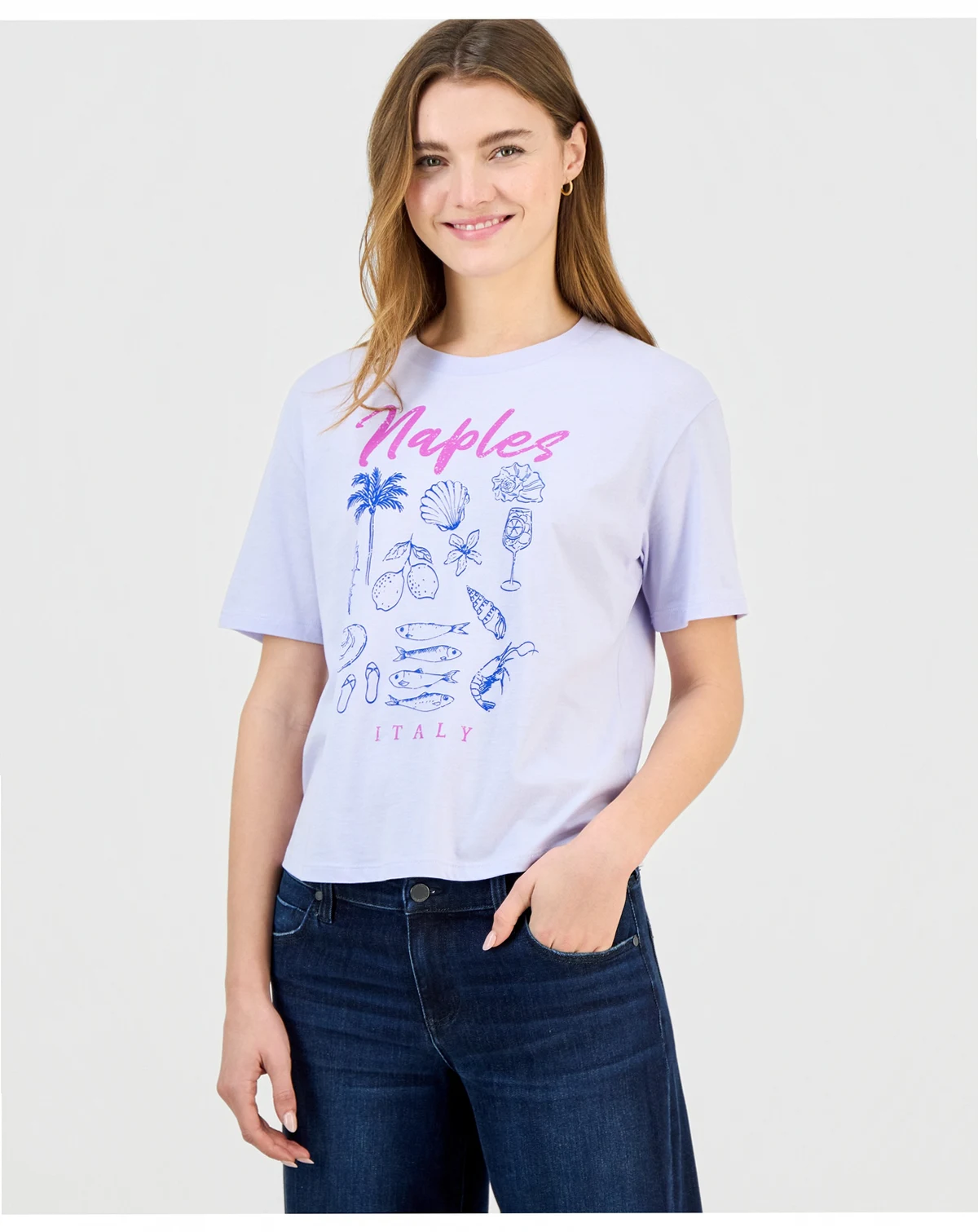 Juniors' Naples Grid Crewneck Tee