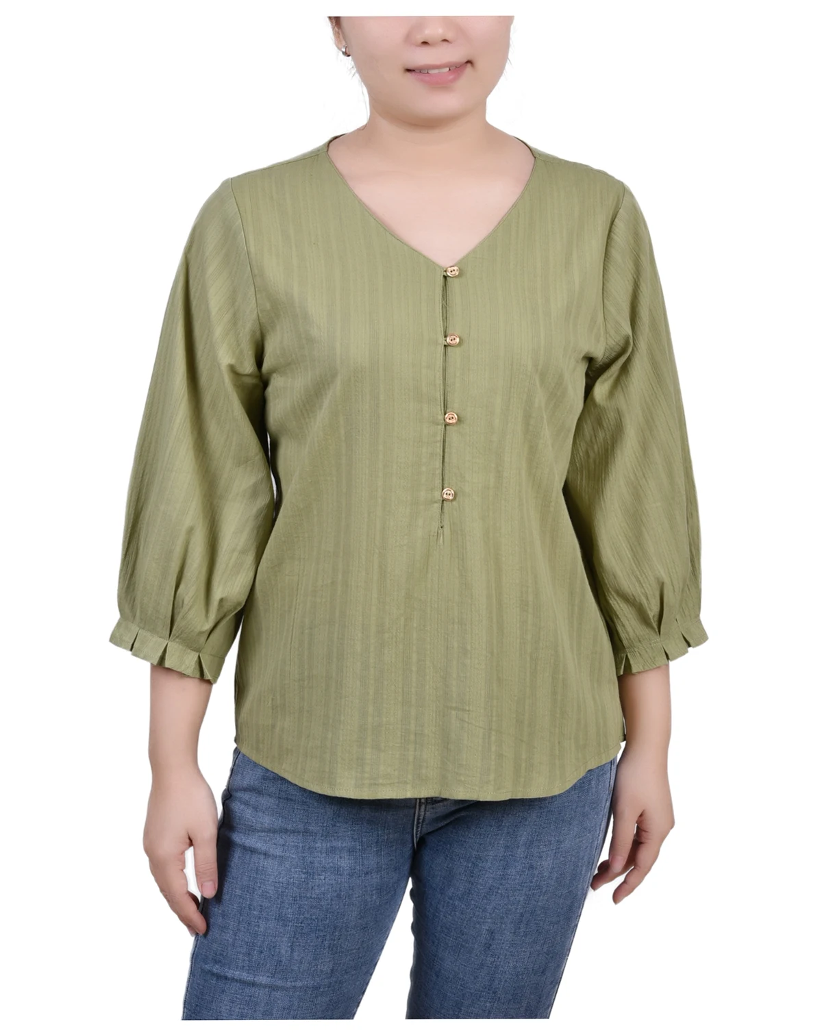 Women's 3/4 Sleeve Button Placket Jacquard Blouse