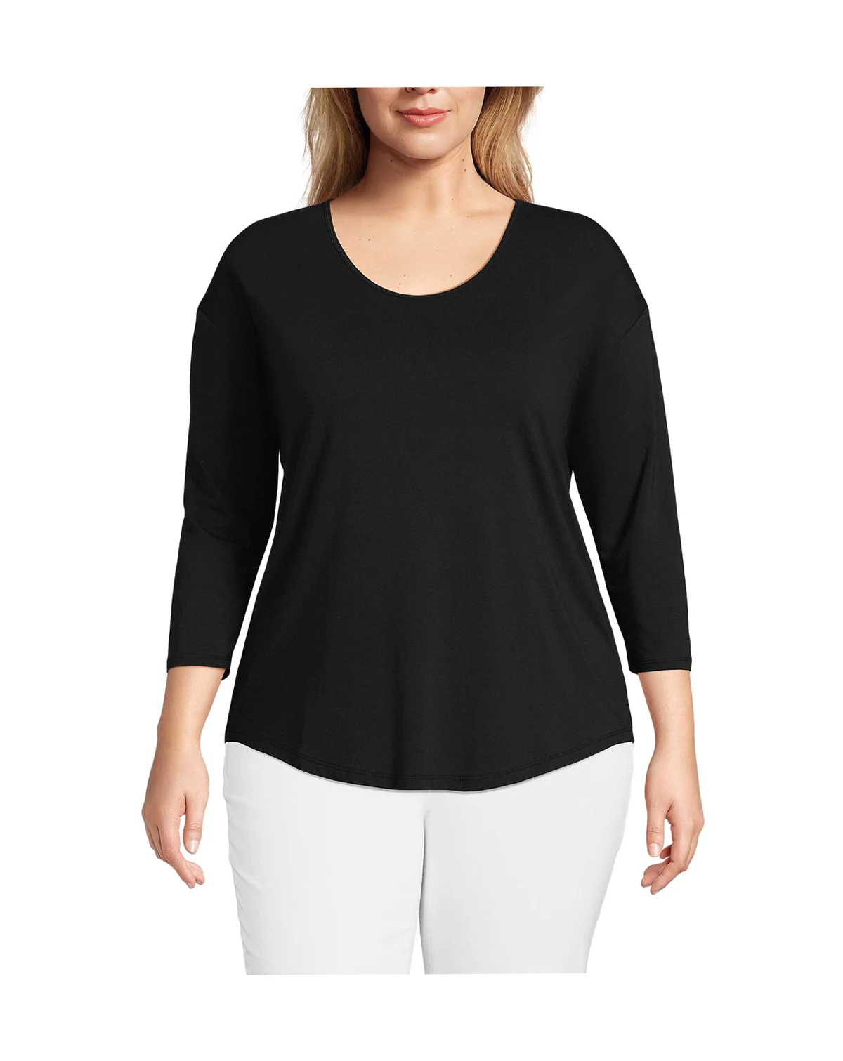 Plus Size 3/4 Sleeve Lightweight Jersey Shirttail Tee