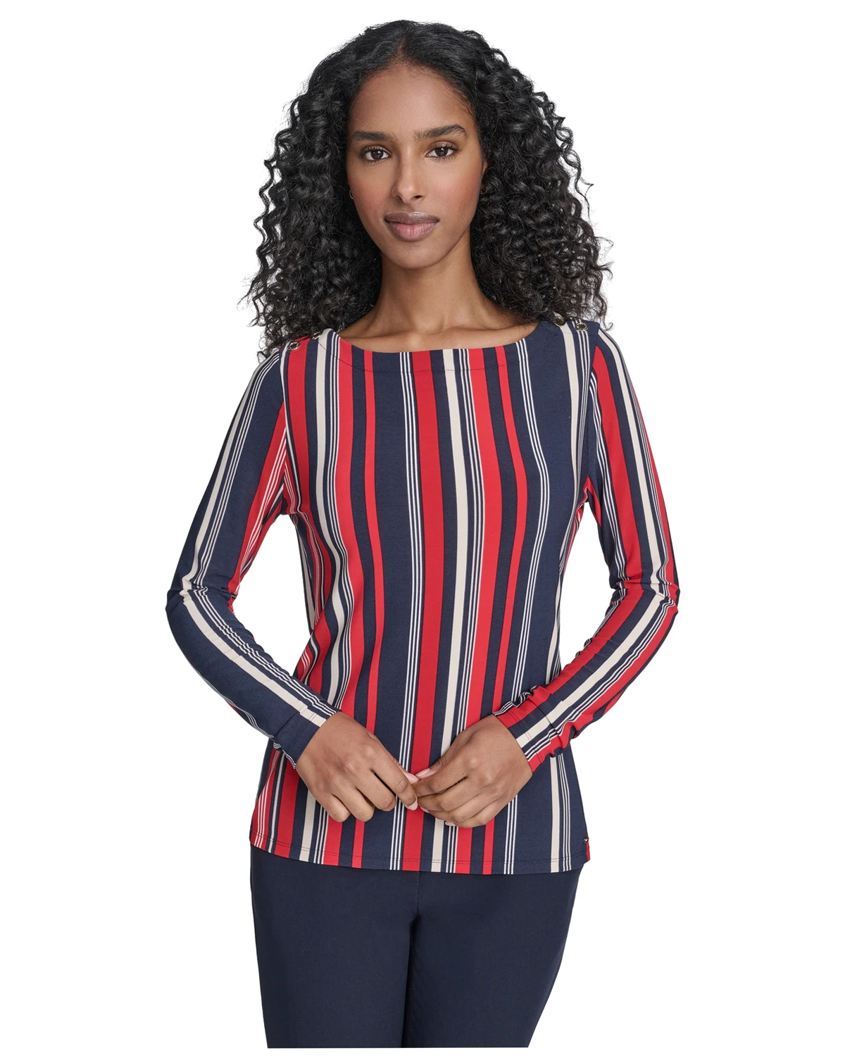 Women's Striped Long Sleeve Boat Neck Top