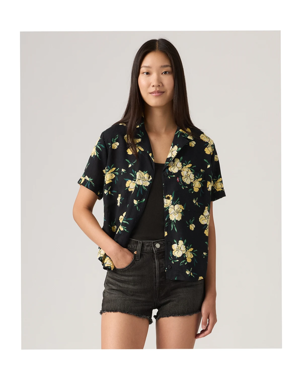 Women's Printed Short-Sleeve Camp Shirt