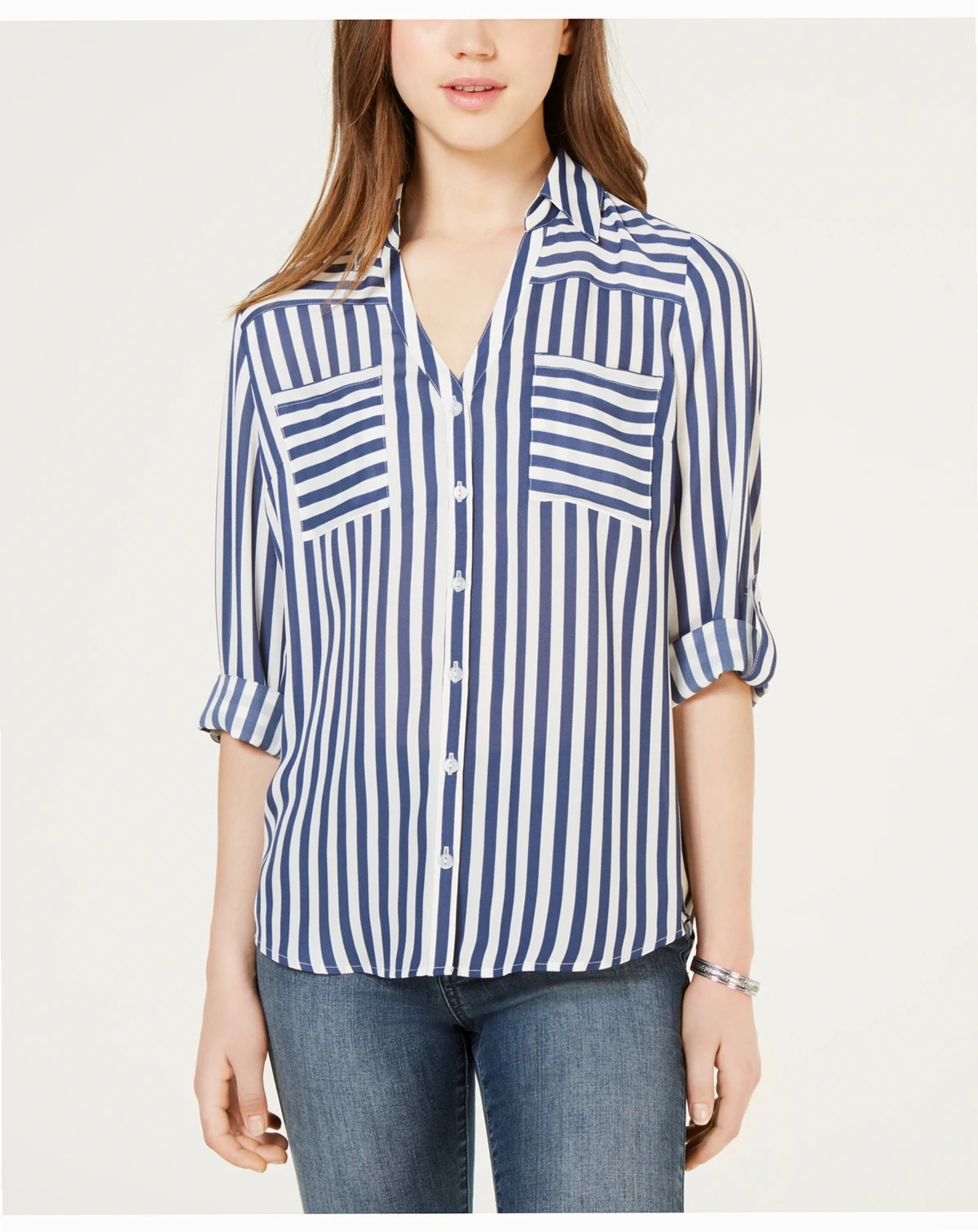 Juniors' Striped Button-Up Shirt