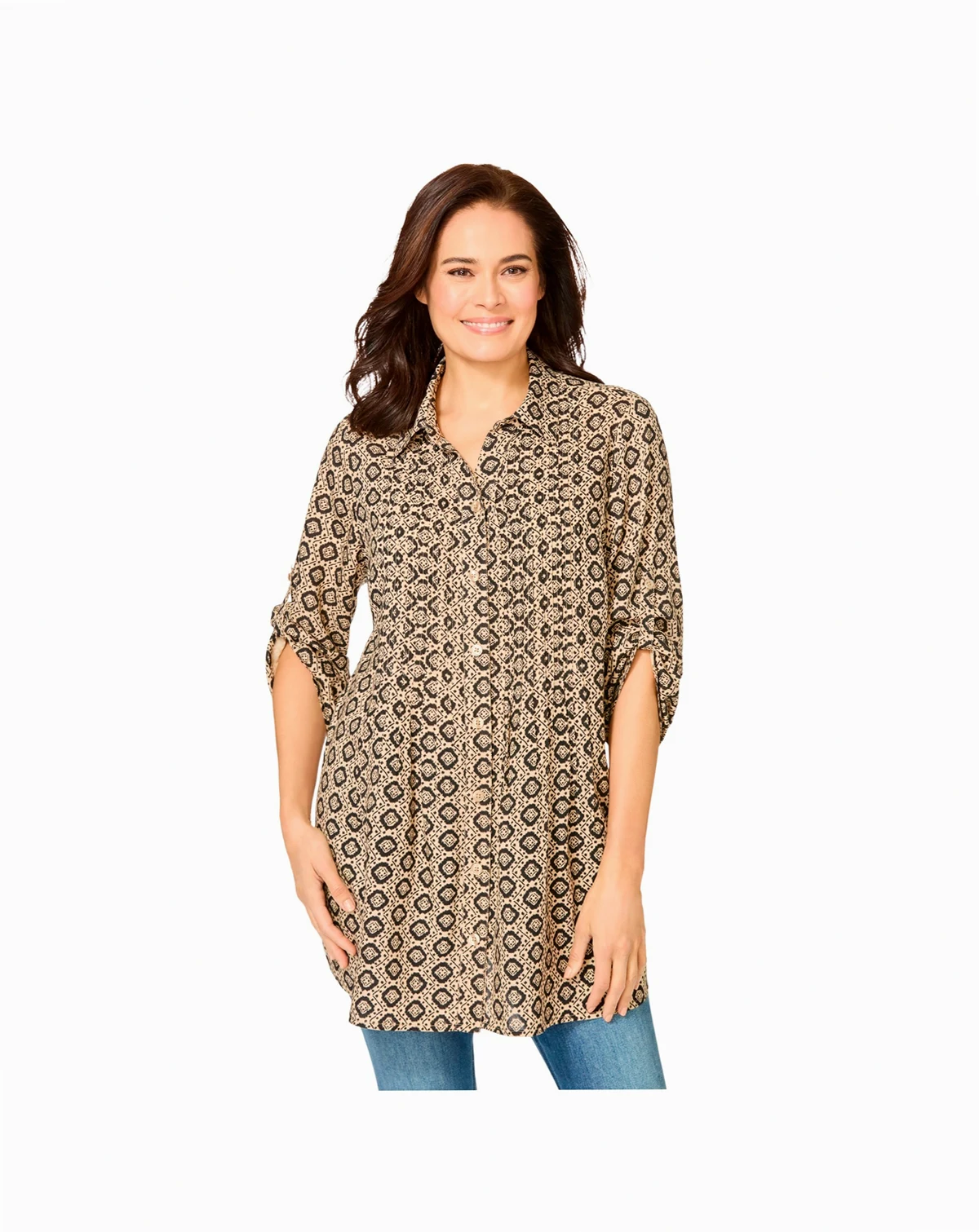 Plus Size Within Rayon Pintucked Effortless Tunic Blouse