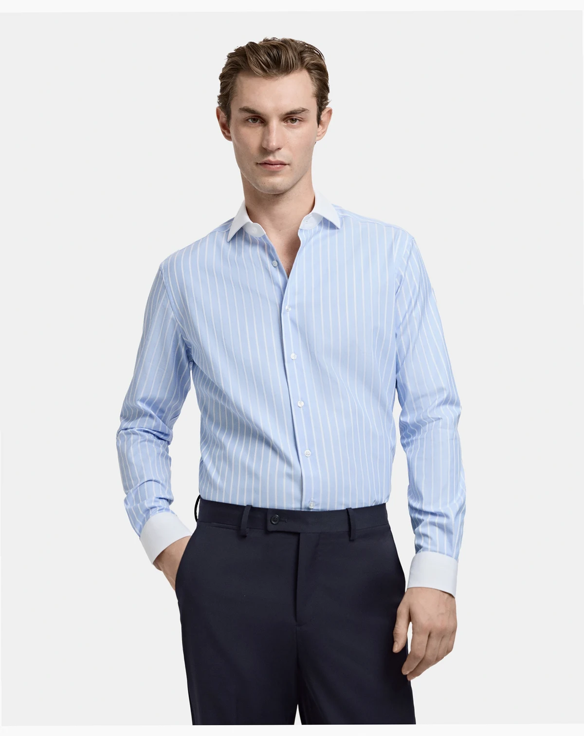 Men's Striped-Print Slim-Fit Dress Shirt