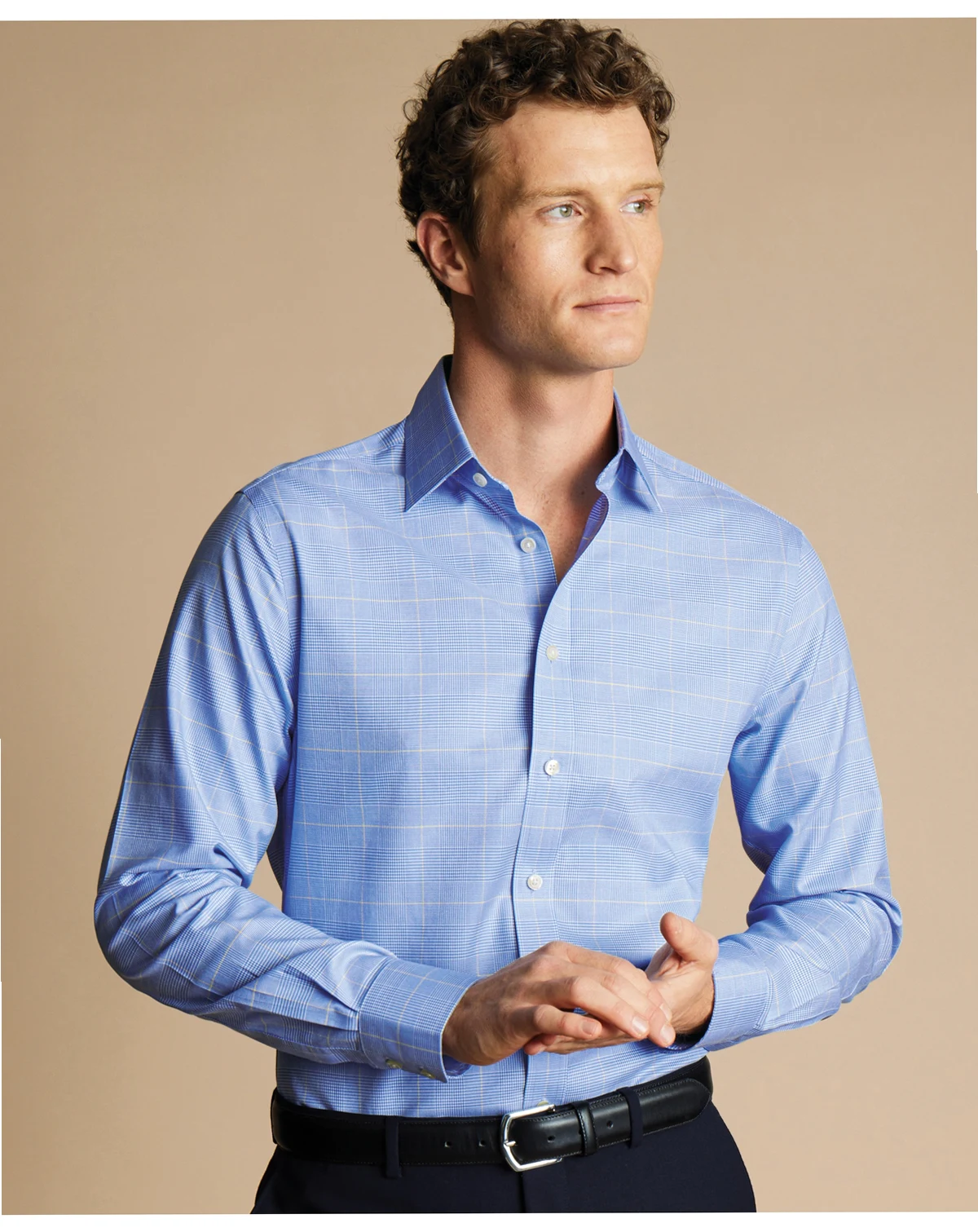 Men's Slim-Fit Non-Iron Glen Plaid Dress Shirt