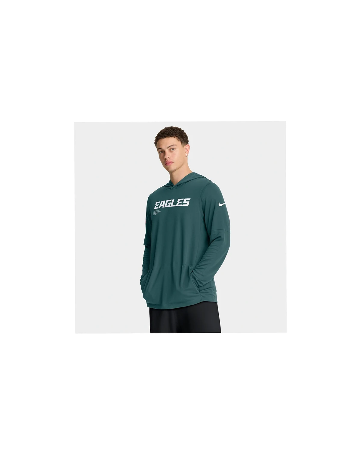 Men's Midnight Green Philadelphia Eagles Sideline Pure Fury Performance Long Sleeve Hoodie T-Shirt