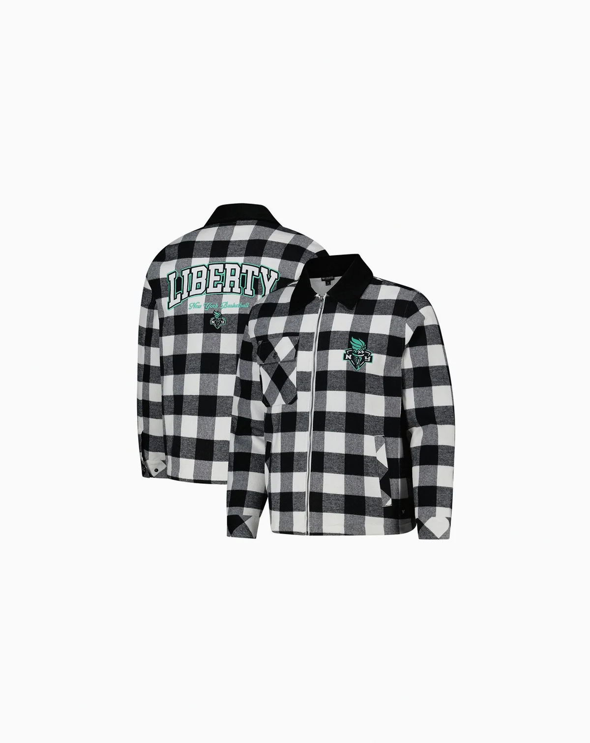 Men's and Women's Black/White New York Liberty Flannel Full-Zip Shacket
