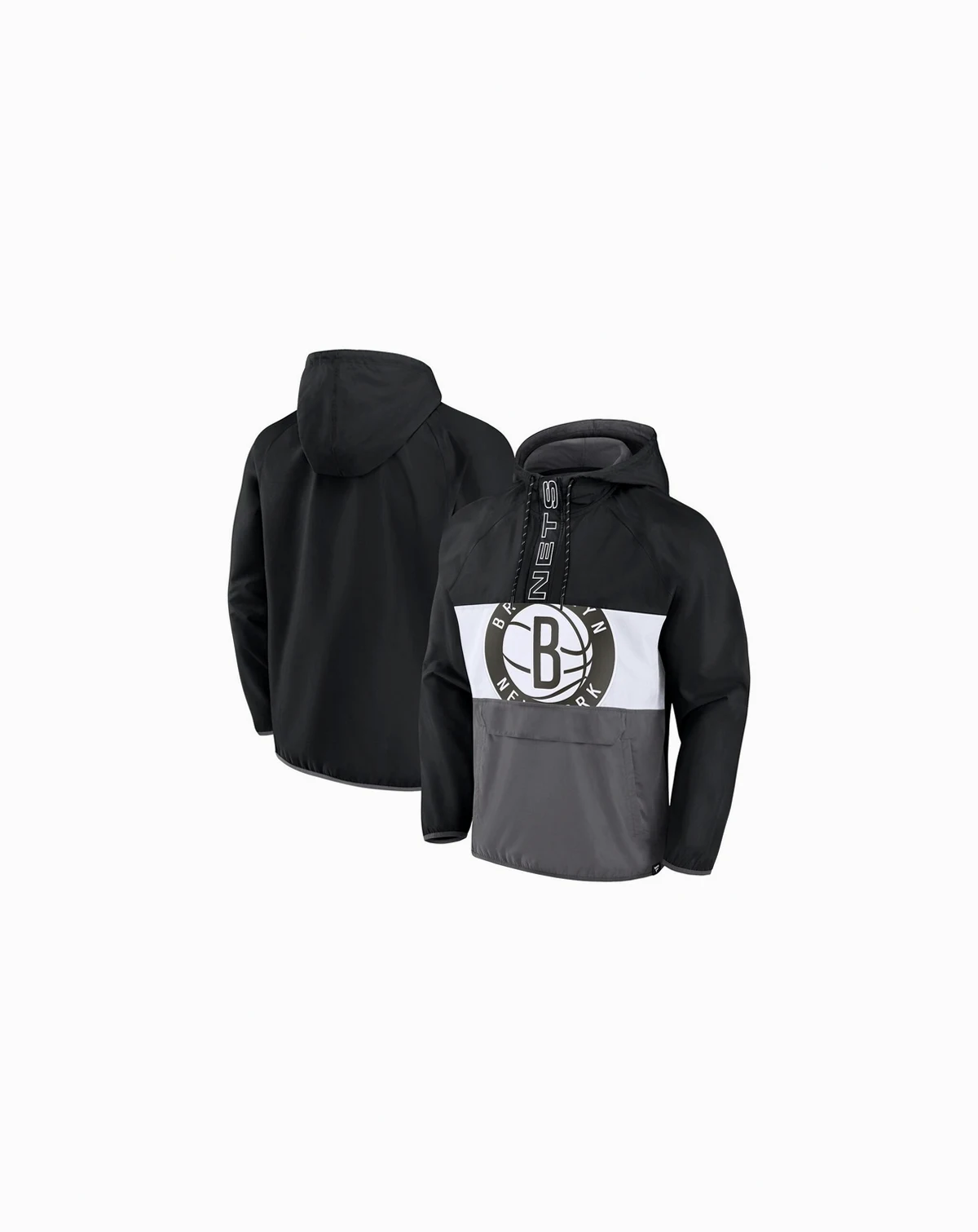 Men's Black, Gray Brooklyn Nets Anorak Flagrant Foul Color-Block Raglan Hoodie Half-Zip Jacket