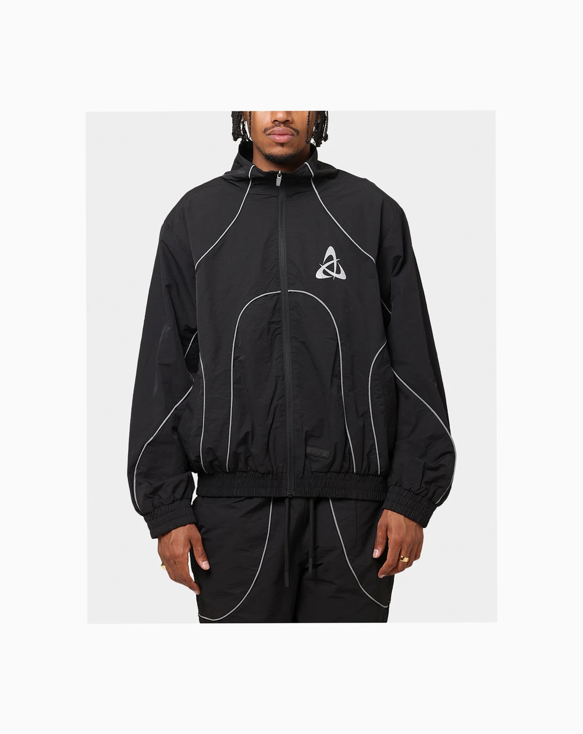Men's Stereo Nylon Track Jacket, Large, Black