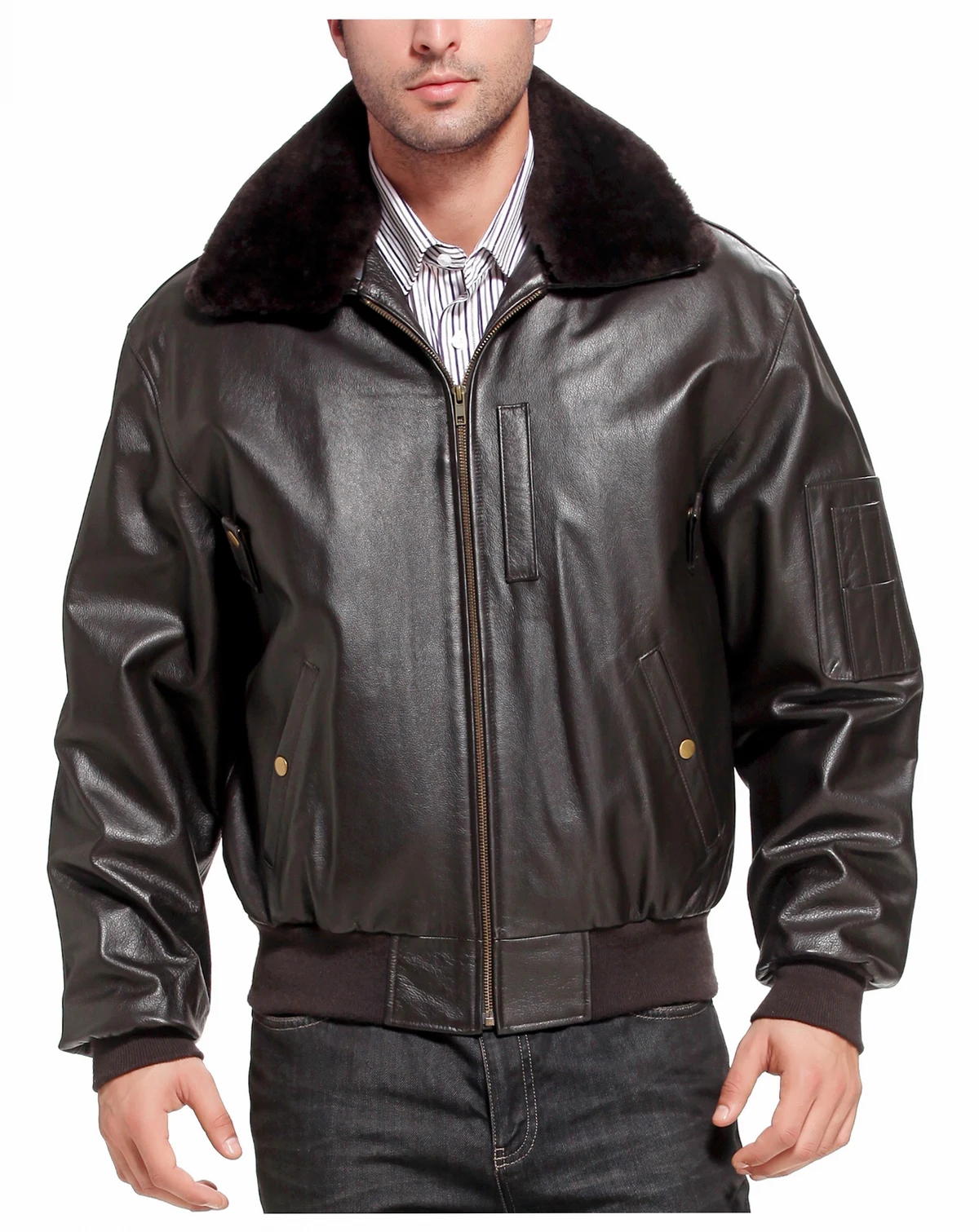 Men B-15 Leather Flight Bomber Jacket