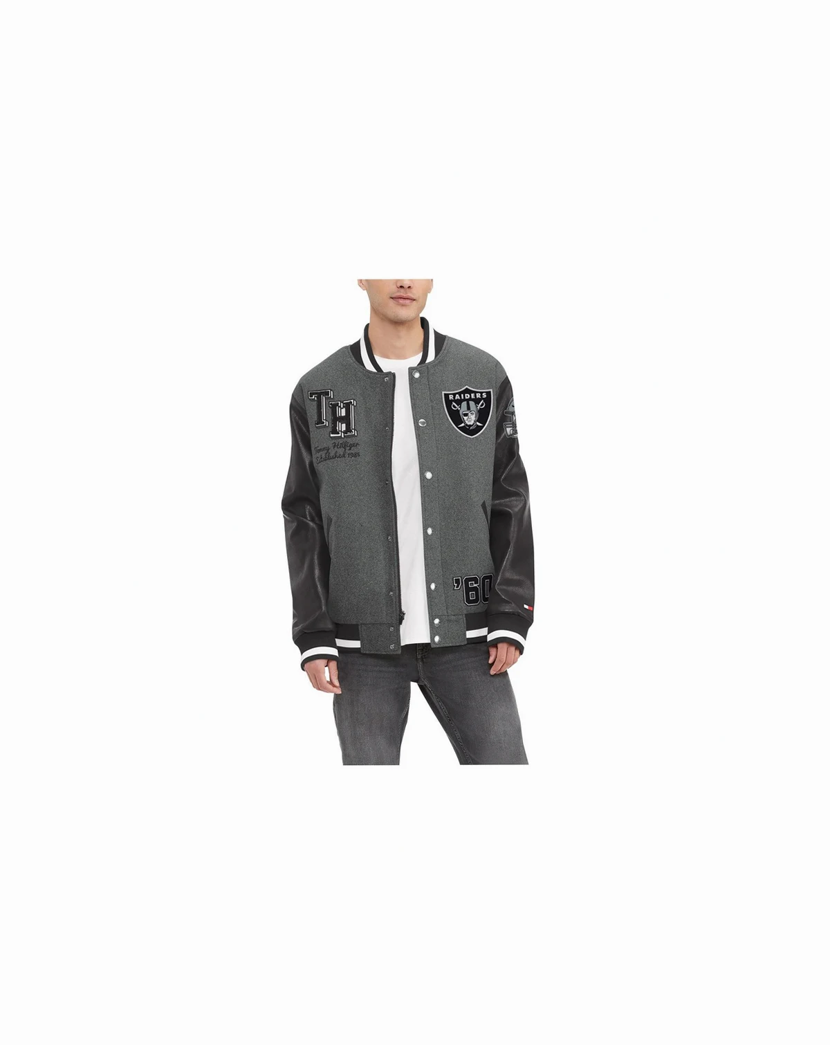 Men's Heather Gray, Black Las Vegas Raiders Gunner Full-Zip Varsity Jacket