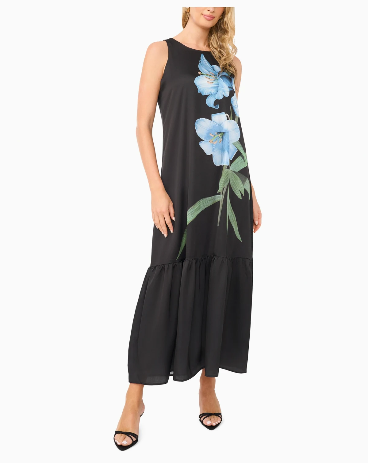 Women's Crewneck Drop Waist Tiered Maxi Dress