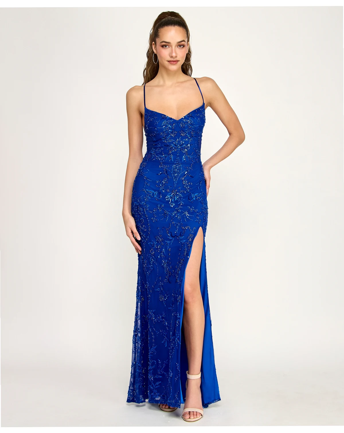 Juniors' V-Neck Side Slit Gown