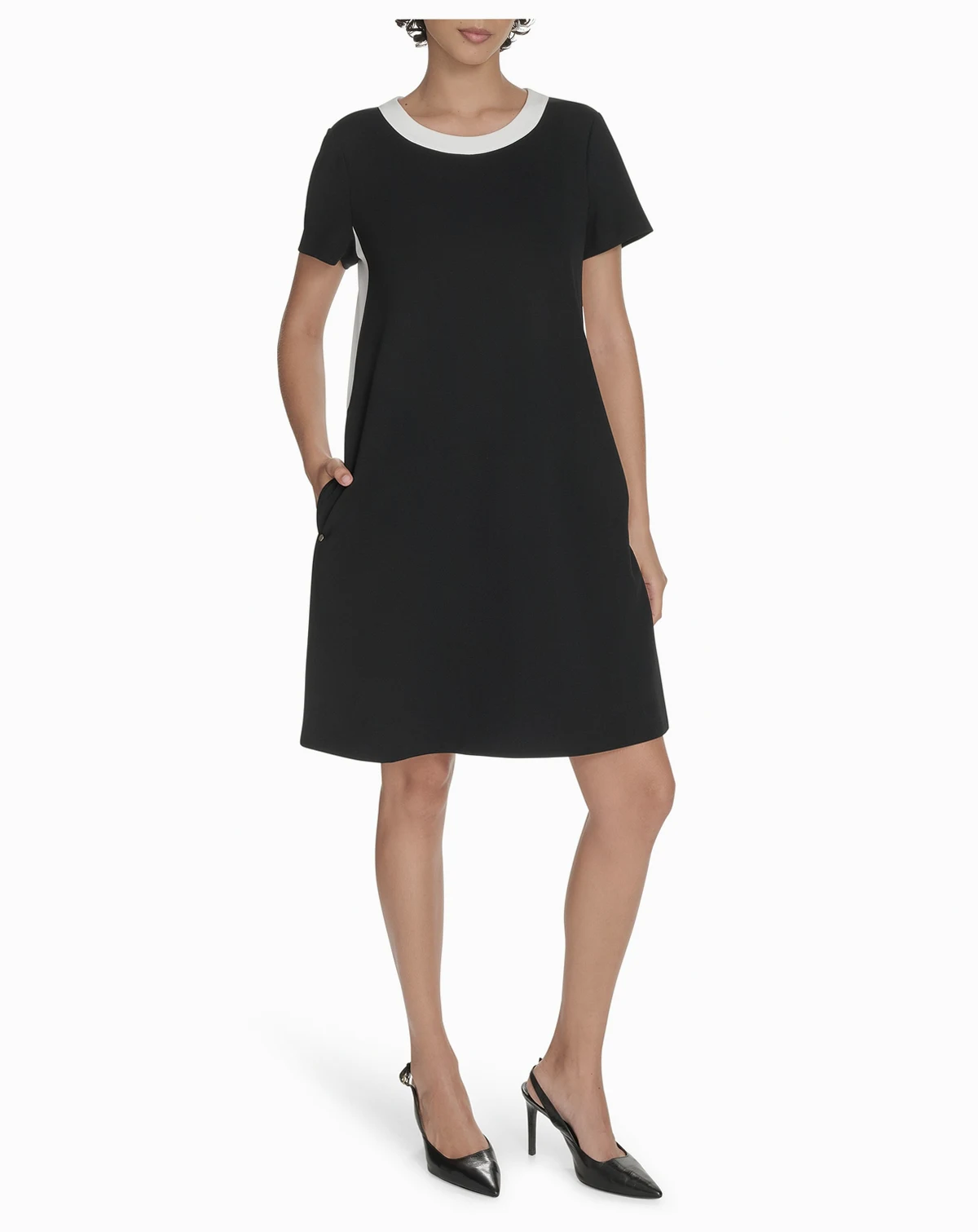 Women's Short-Sleeve Scuba Crepe Shift Dress