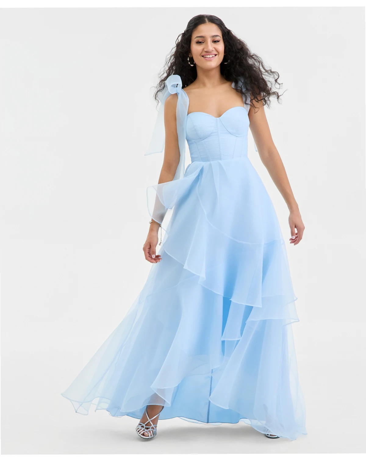 Juniors Sweetheart Organza Gown with Corset Bodice and Tie Straps