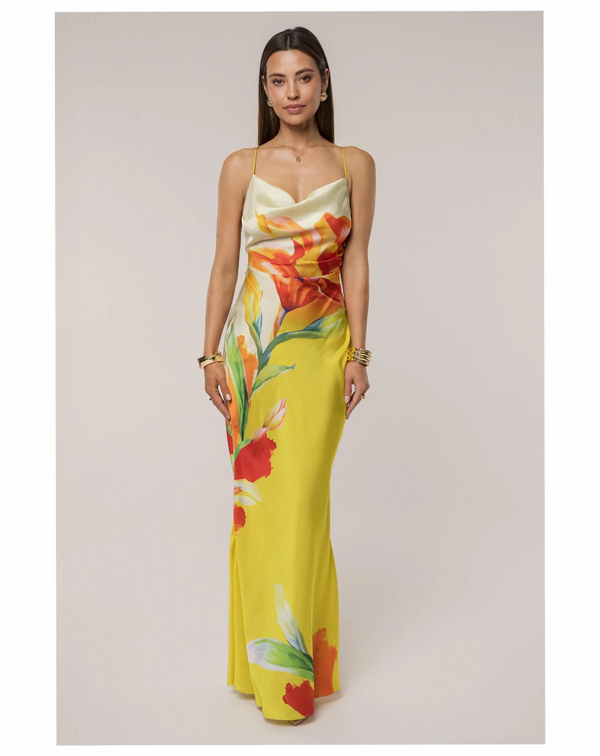 Women's Satin Floral Print Maxi Dress