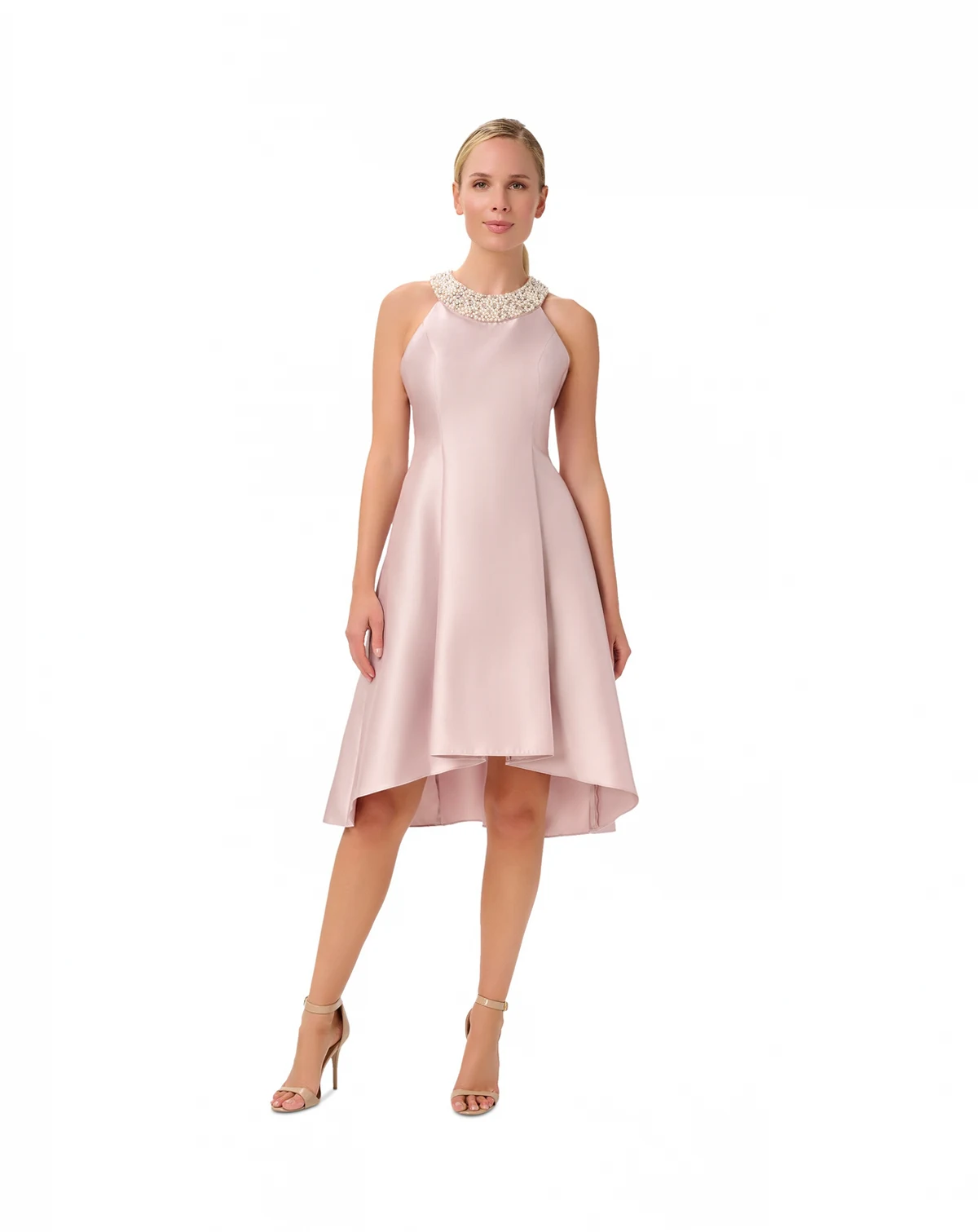 Beaded-Neck Mikado Dress