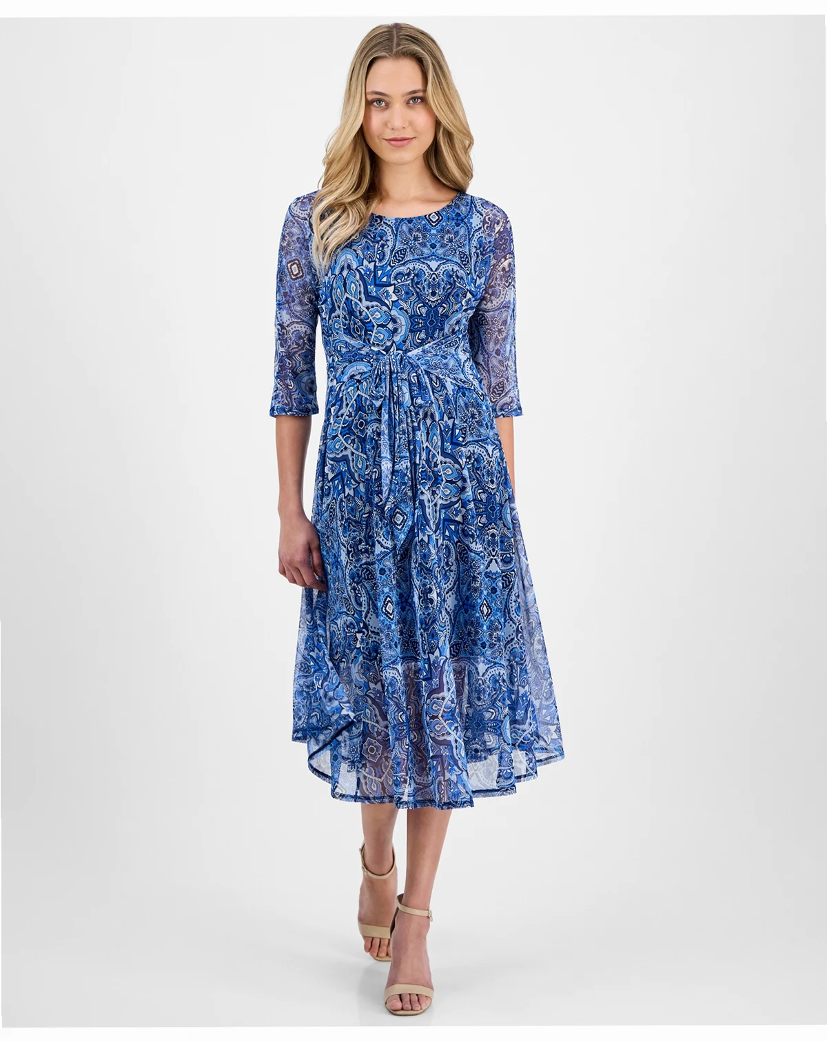Women's Tie-Front Crewneck Midi Dress