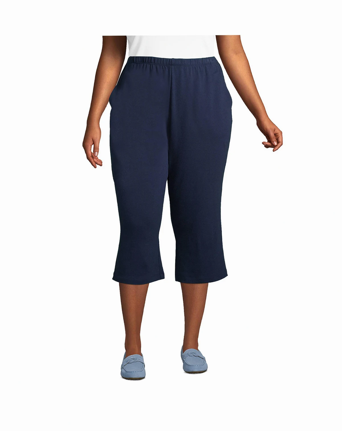 Plus Size Sport Knit High Rise Elastic Waist Capri Pants
