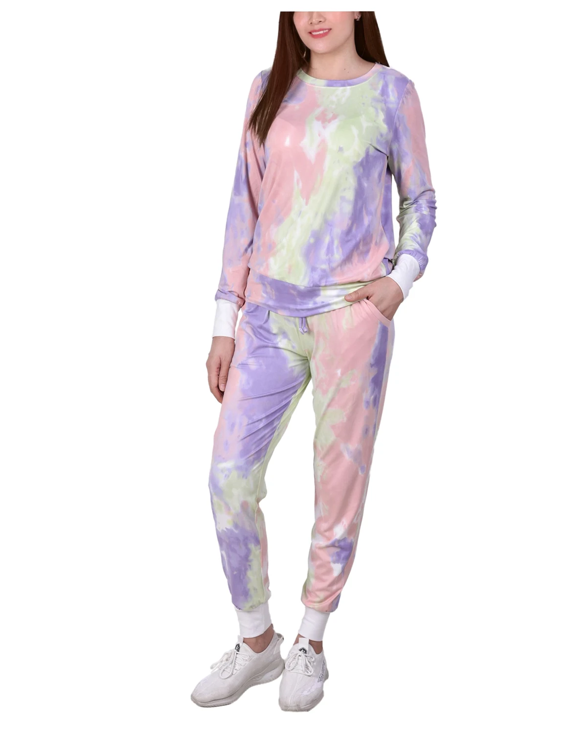 Women's Long Sleeve Tie Dyed Jogger Set, Pack of 2