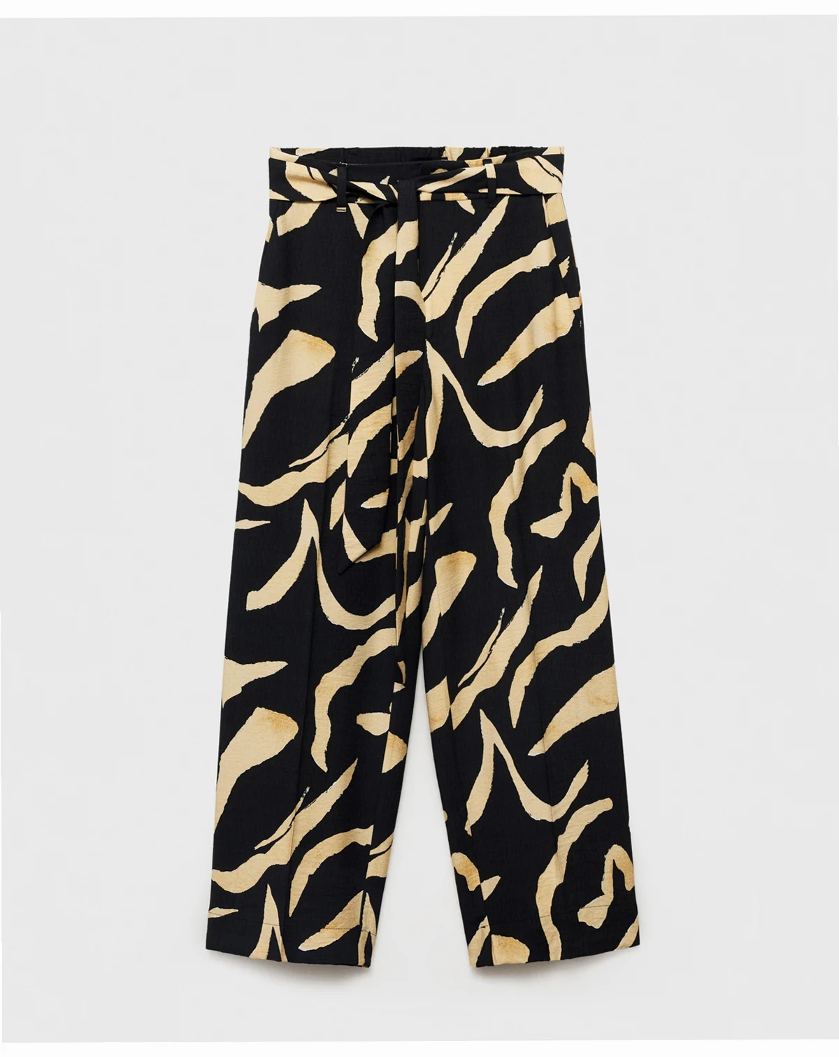 Women's Belted Printed Straight Trousers Pants