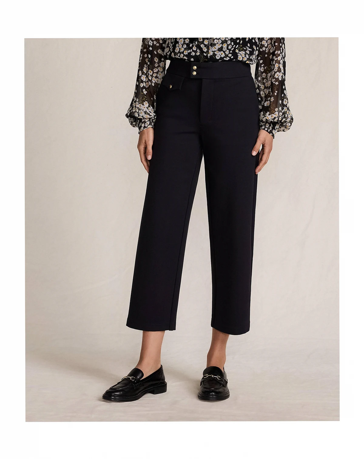 Petite Ponte High Rise Straight Leg Crop Pants