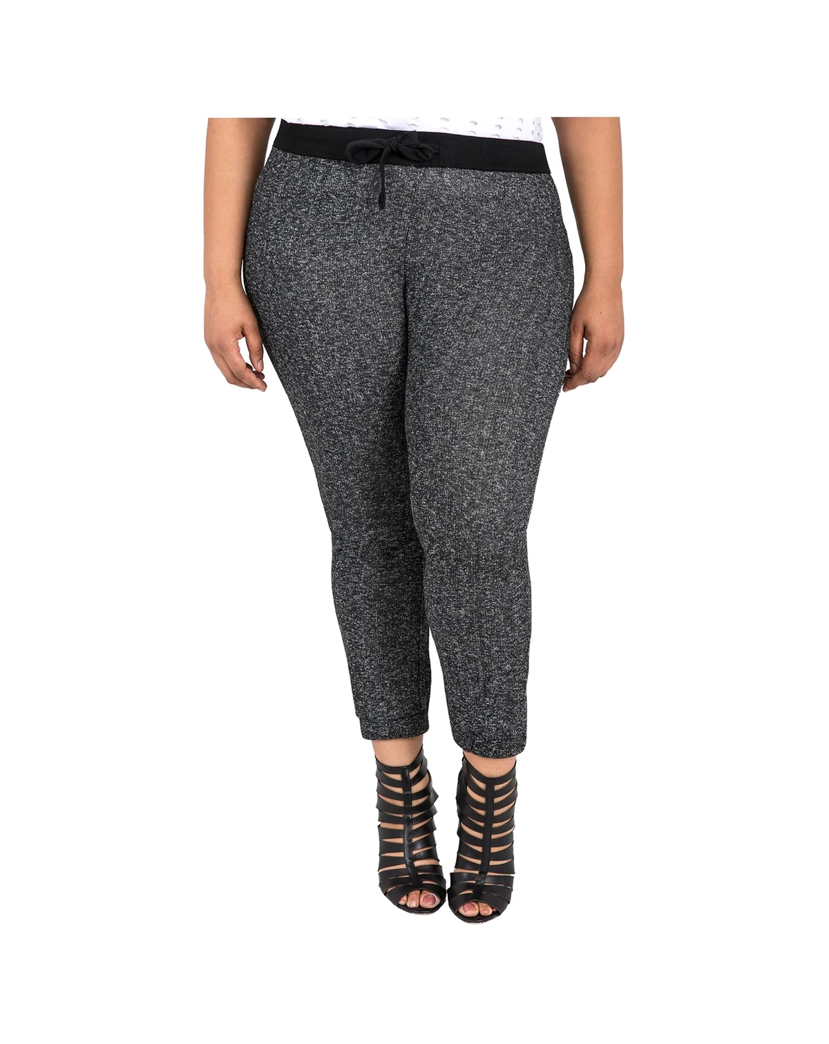 Plus Size Curvy Black Marled Yarn French Terry Jogger Pants