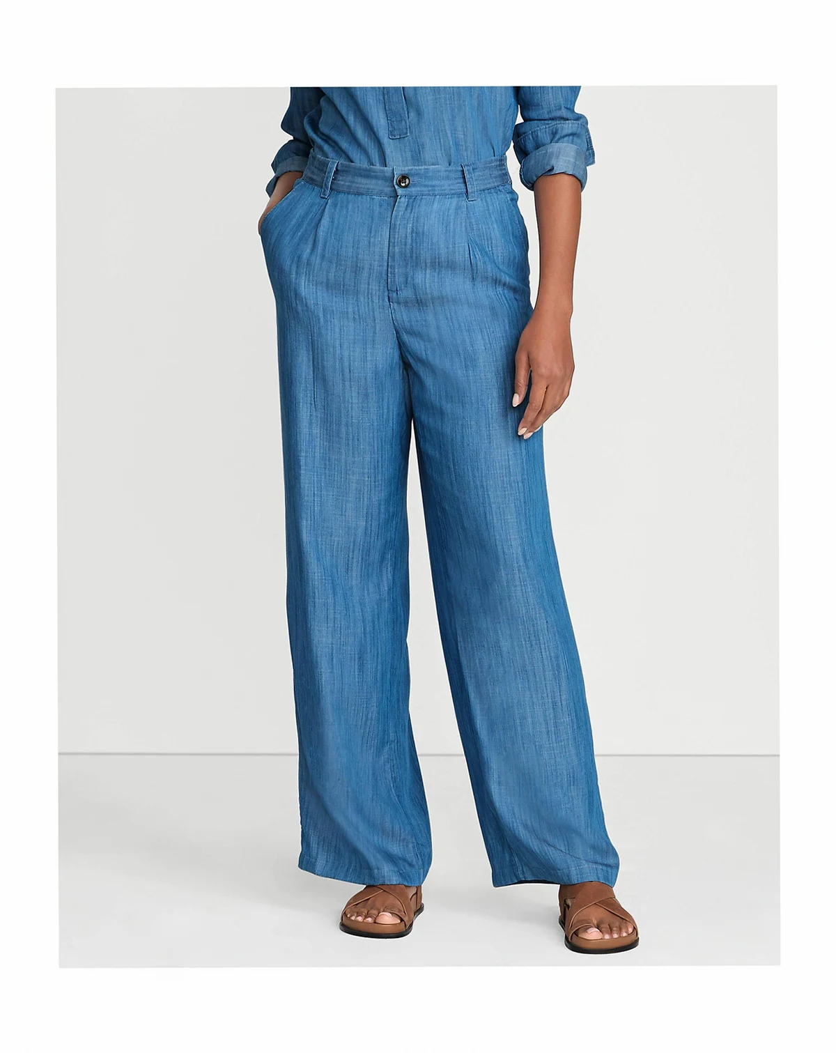 Women's High Rise TENCEL Fiber Pleated Wide Leg Pants