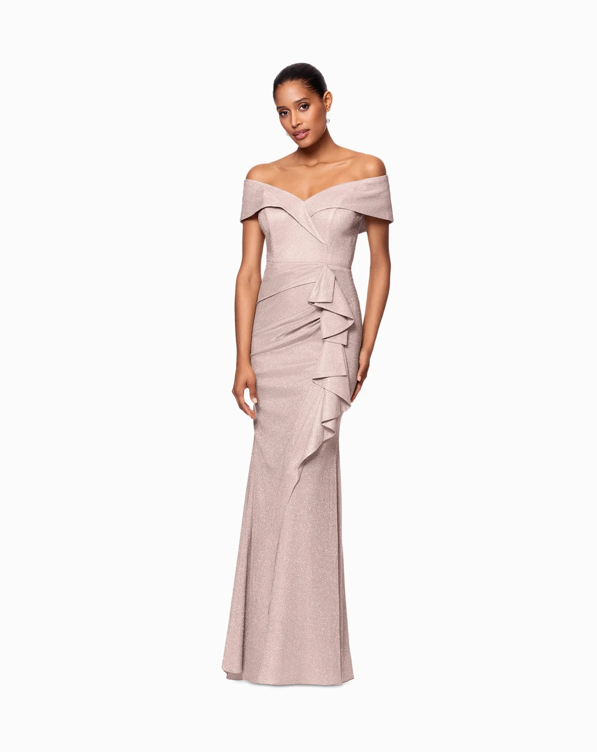 Women's Metallic Off-The-Shoulder Ruffled Gown