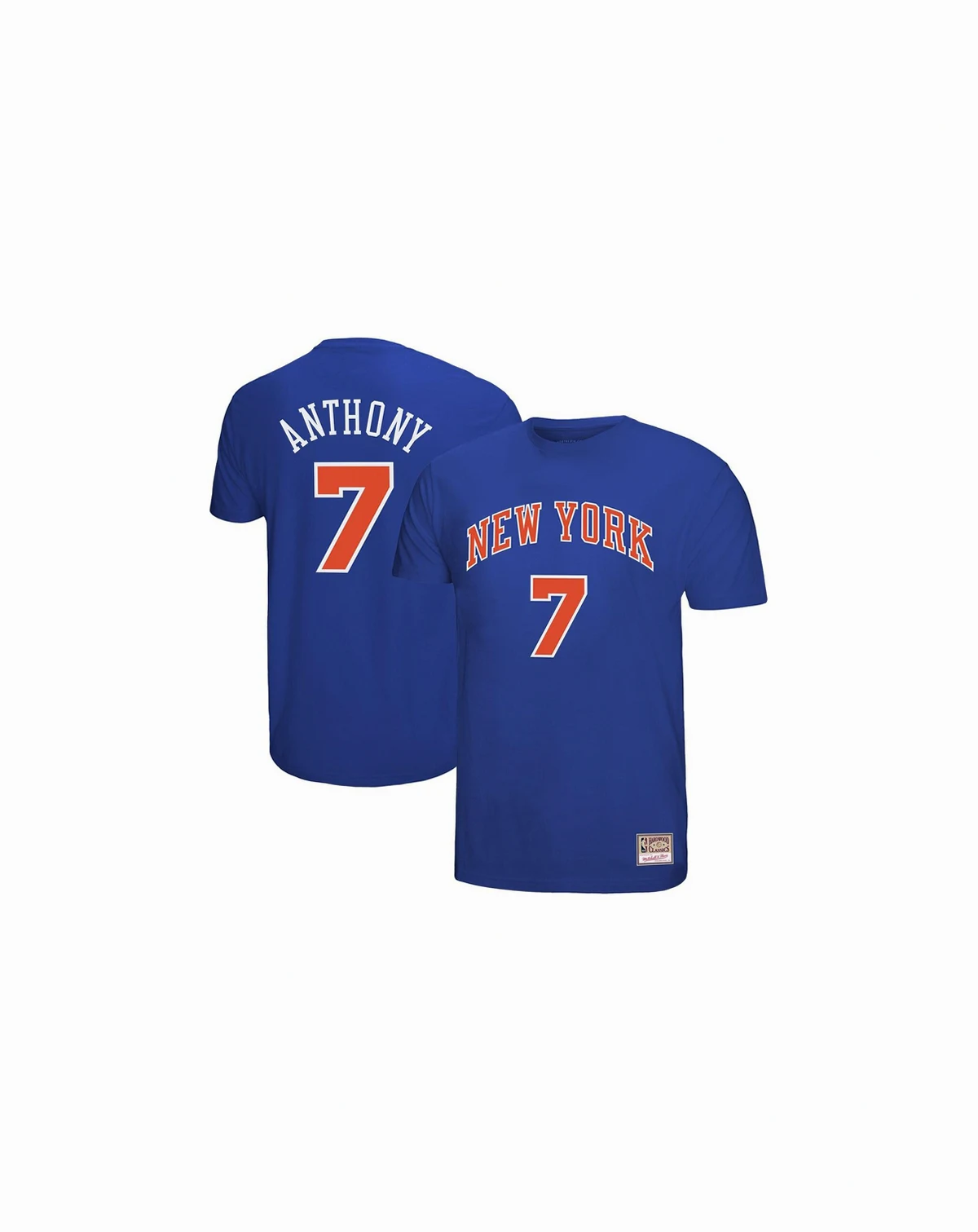 Men's Carmelo Anthony Royal New York Knicks Hardwood Classics Retro Name Number T-Shirt