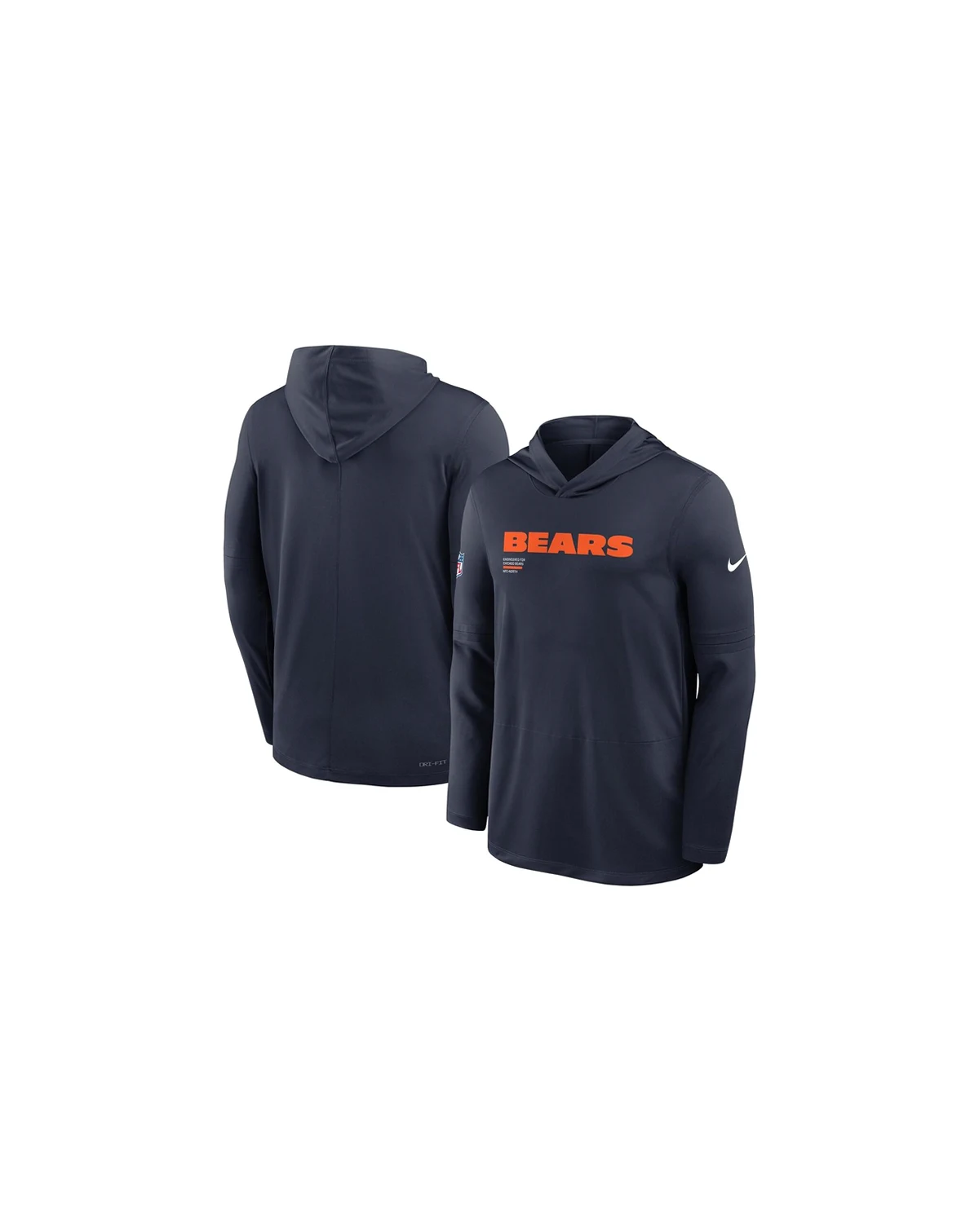 Men's Navy Chicago Bears Big Tall Sideline Performance Long Sleeve Hoodie T-Shirt