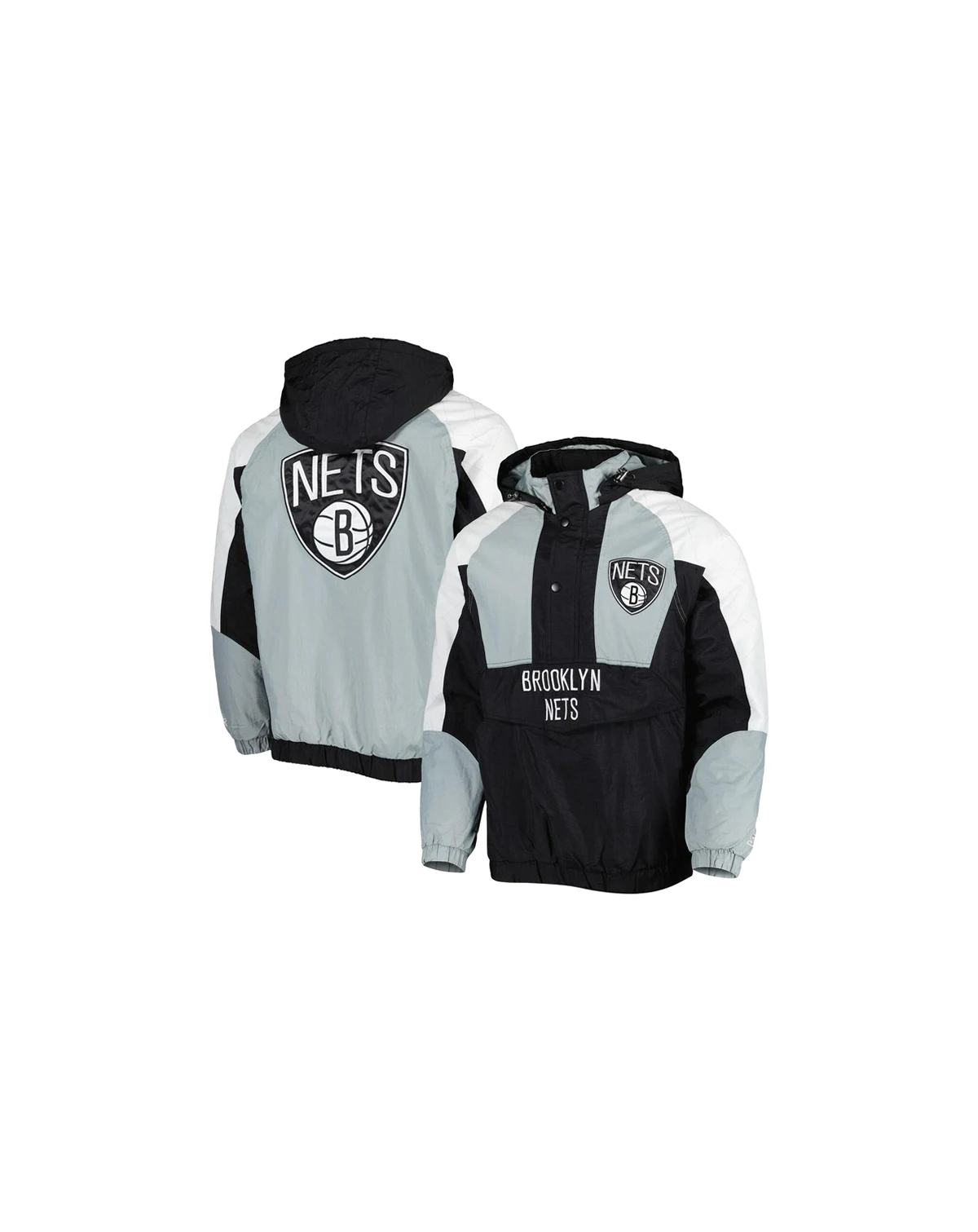 Men's Black Brooklyn Nets Body Check Raglan Hoodie Half-Zip Jacket