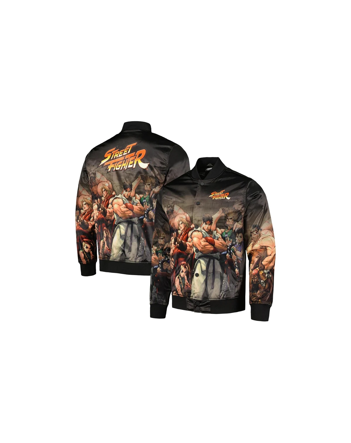 Men's Black Street Fighter Graphic Full-Snap Jacket