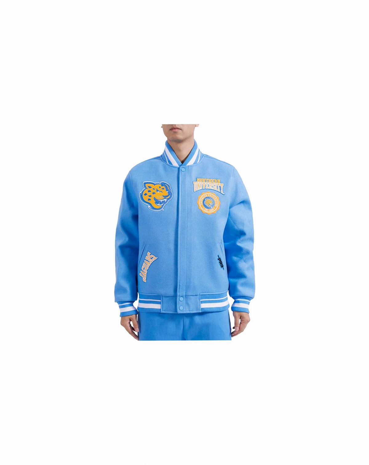 Men's Light Blue Southern University Jaguars Crest Wool Full-Zip Jacket