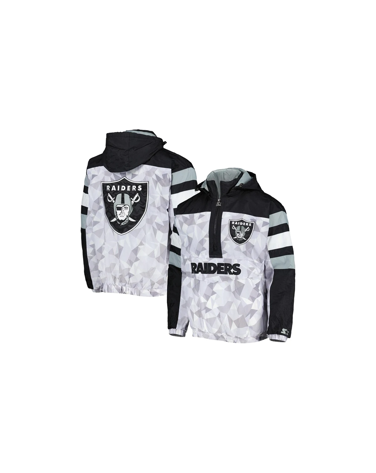 Men's White, Black Las Vegas Raiders Thursday Night Gridiron Raglan Half-Zip Hooded Jacket