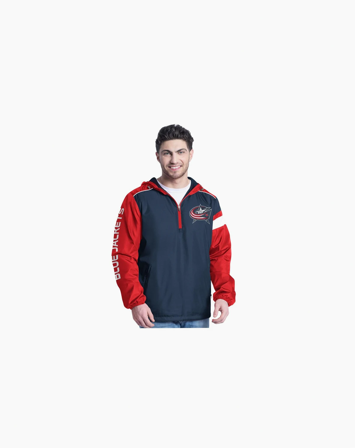 Men's Navy/Red Columbus Blue Jackets Lateral Half-Zip Hoodie