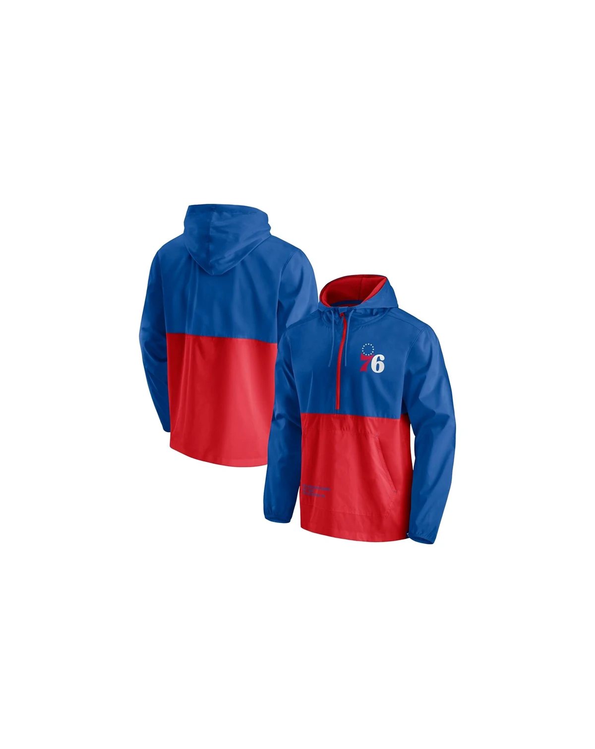 Men's Royal, Red Philadelphia 76ers Anorak Block Party Windbreaker Half-Zip Hoodie Jacket
