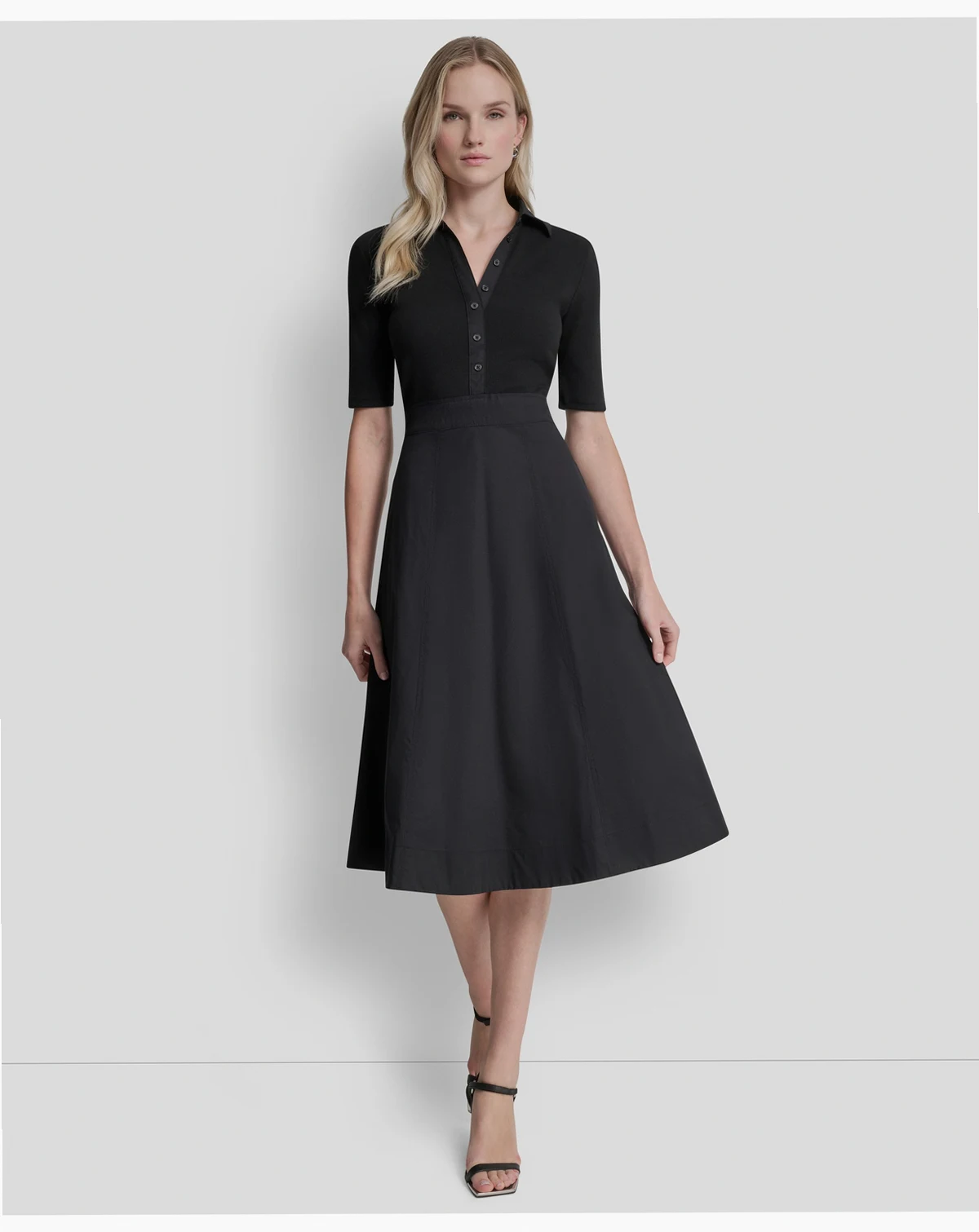 Women's A-Line Polo Collar Midi Dress