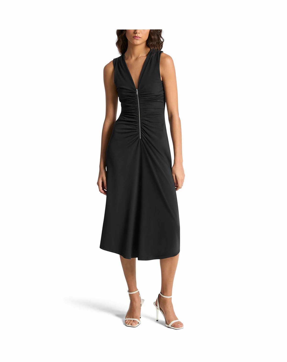 Women's Sleeveless Center Front Zipper Midi Dress