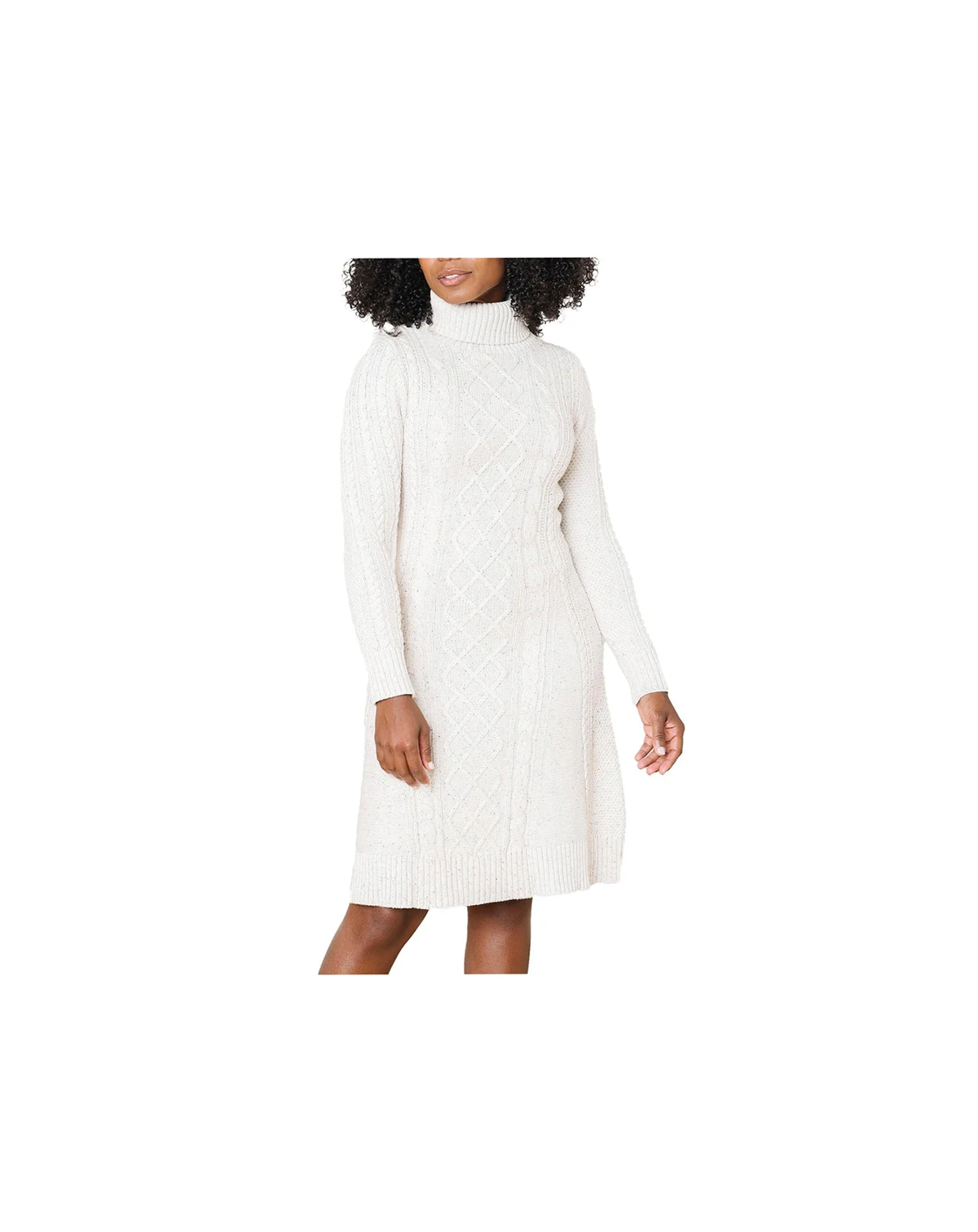 Women's Organic Long Sleeve Turtleneck Cable Sweater Dress