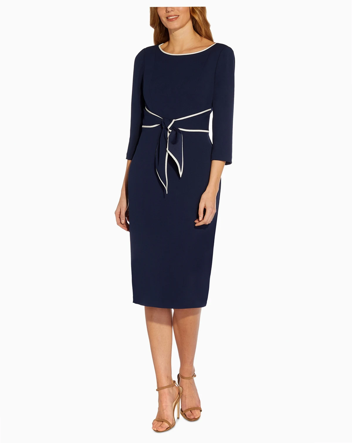 Women's Tipped Tie-Front 3/4-Sleeve Dress